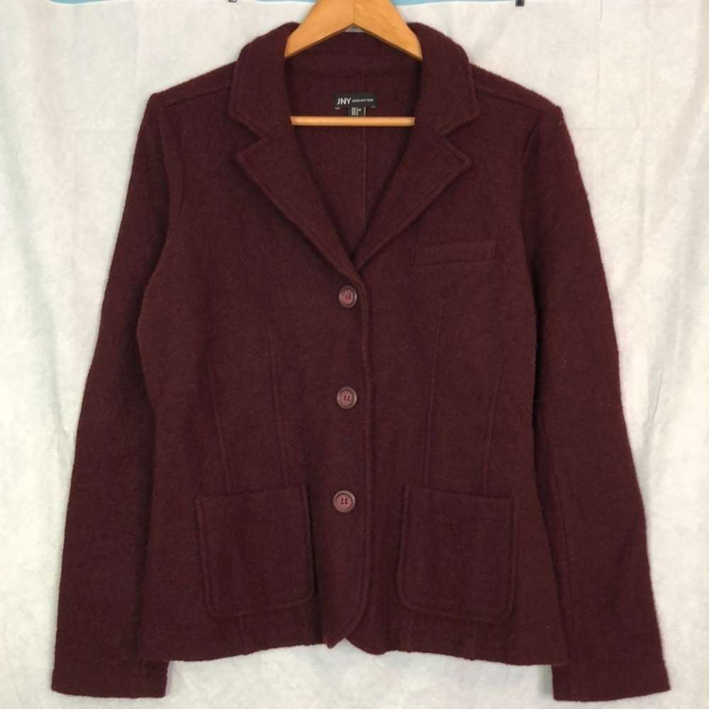 JNY JONES NEW YORK Wine Red Wool 3 Button Jacket Blazer Size L